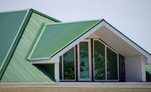 A home with a green metal roof