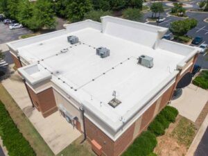 The roof of a small commercial building